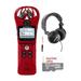 ZOOM ZH1N Handy Portable Digital Recorder (Red) with Headphones Bundle