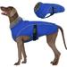 Kuoser Dog Winter Coat Thick Padded Warm Dog Jacket with Faux Fur Collar Reflective Dog Apparel for Small Medium Large Dogs Windproof Dog Vest with Leash Hole Blue S-3XL