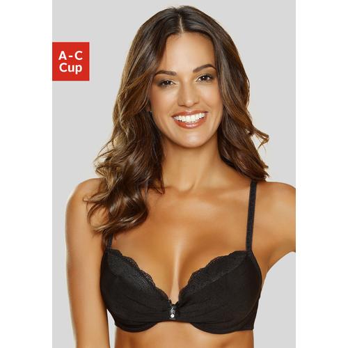 Push-up-BH LASCANA Gr. 70, Cup B, schwarz Damen BHs Dessous Hochzeitsdessous Hochzeitswäsche Spitzenwäsche Push-up-BH Spitzen-BH BH Spitzen-BHs mit 2 Tragevarianten, als Neckholder oder normal, sexy