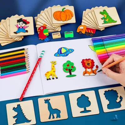 Pochoirs en bois Montessori pour enfants jouets de dessin modèle de peinture bricolage