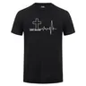 T-shirt en coton à manches courtes pour hommes Christ Vives Here Cross Heartbeat Christian Jesus