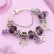 Bracelet à breloques fleur de coeur en cristal violet élégant pour femmes et filles pendentif clé