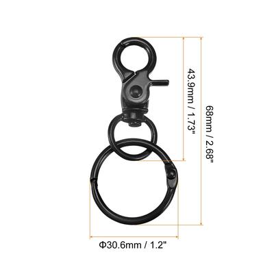 44mm Swivel Clasps Lanyard Snap Hook w Binder Ring for DIY Black, 4Pcs - Black - 68mm