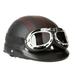 Motorcycle Scooter Open Face Half Leather Helmet with Visor Goggles Retro Vintage Style 54-60cm