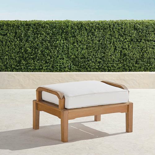 Cassara Ottoman with Cushion in Natural Teak - Sunbrella Rain, Rain Glacier - Frontgate