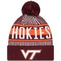 Men's New Era Maroon Virginia Tech Hokies Logo Striped Cuff Knit Hat with Pom