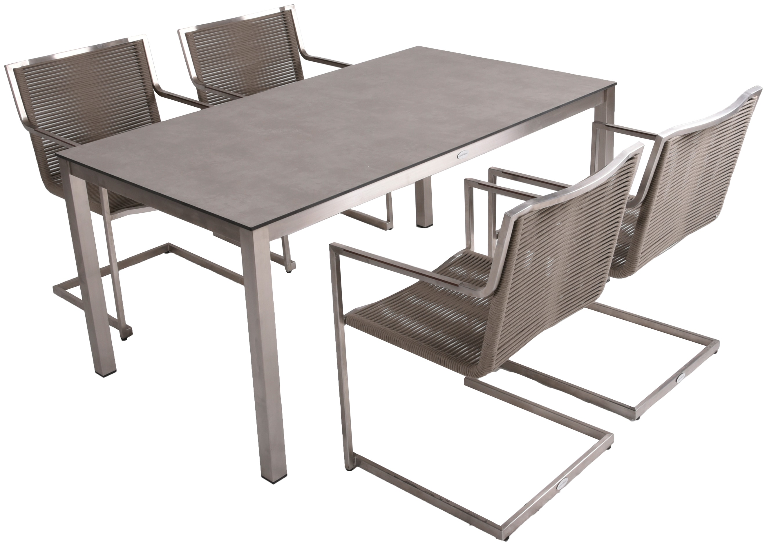 Garten-Essgruppe GARDEN PLEASURE "SIENNA", grau (grau, silber, grau, silberfarben), B:158cm H:87cm T:190cm, Edelstahl, Kunststoff, Stahl, Sitzmöbel-Sets, Seilbespannung