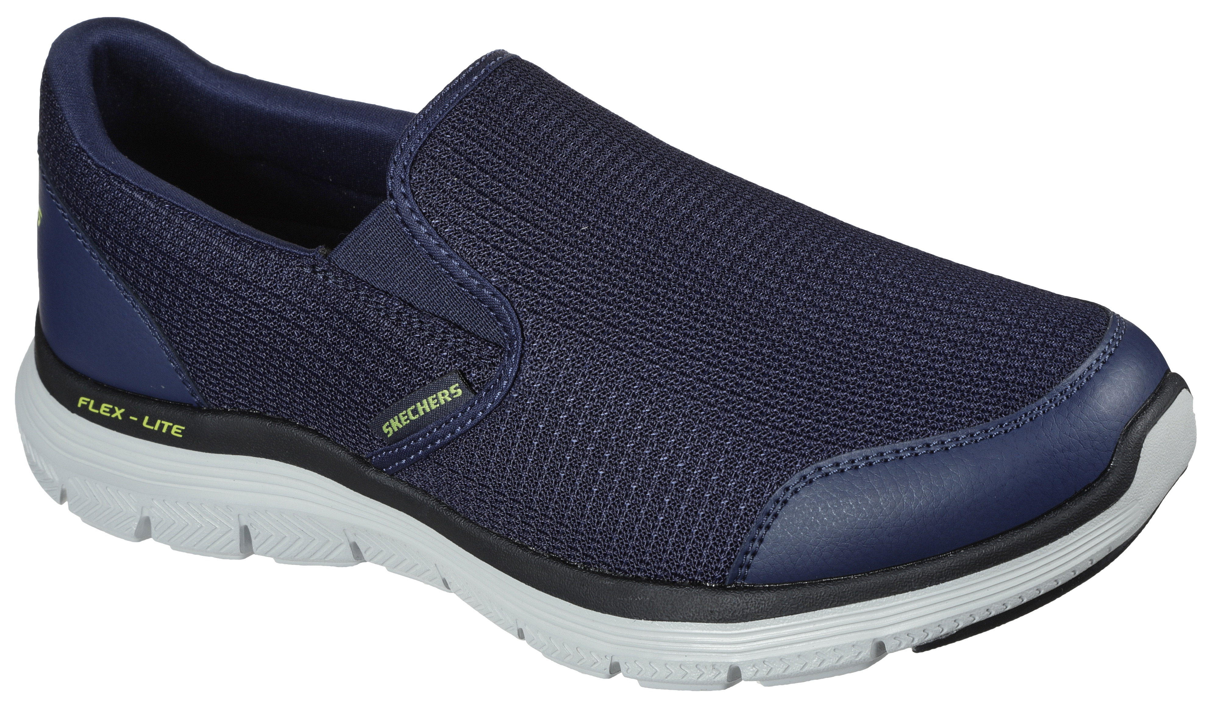 Slip-On Sneaker SKECHERS "FLEX ADVANTAGE 4.0", Herren, Gr. 47,5, blau (navy), Synthetik, Textil, Schuhe Modernsneaker Sneaker low, Slipper, Schhlupfschuh, Komfortschuh mit Air Cooled Memory Foam