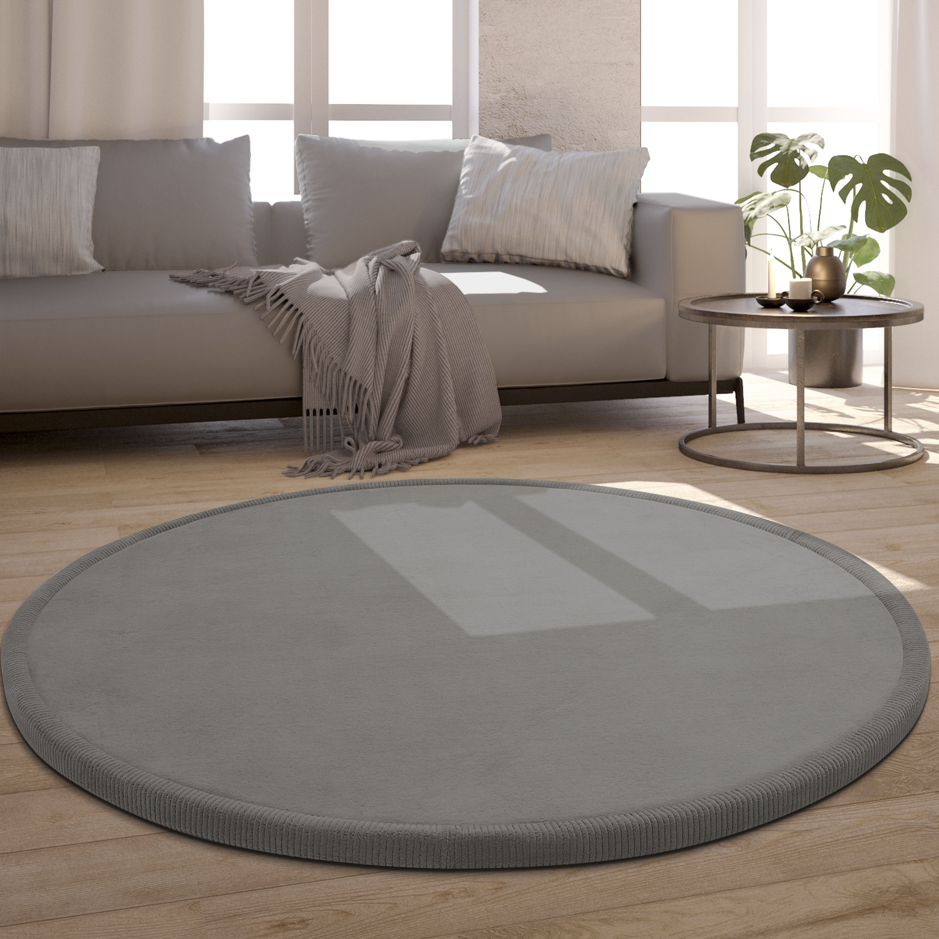 Teppich PACO HOME "Tatami 475", grau, H:24mm Ø:200cm, Polyester, Teppiche, Kurzflor, Uni Farben, mit Memory Foam, waschbar Image