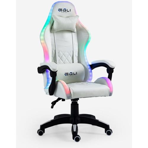 Egli - Weißer Gaming-Stuhl led ergonomische Recliner Kissen Pixy