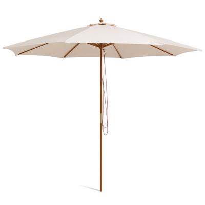 Costway 10 Feet Patio Umbrella with 8 Wooden Ribs and 3 Adjustable Heights-Beige