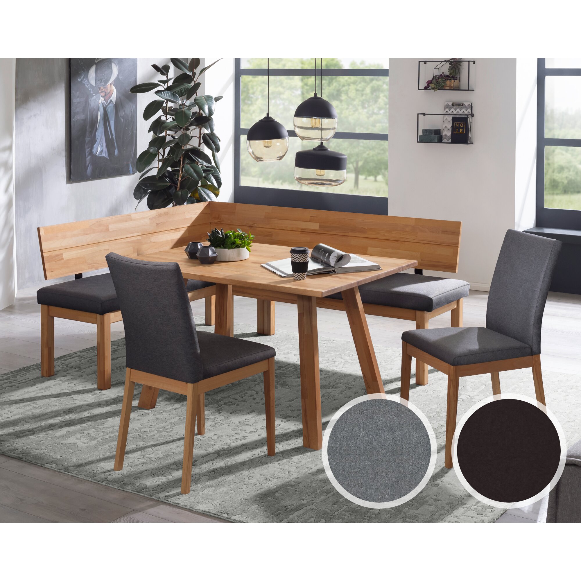 Schösswender »Roberto« Eckbankgruppe li. 155 x re. 194 cm / ohne Einhängekissen / Stoff Mercury 118 grau