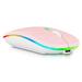 2.4GHz & Bluetooth Mouse Rechargeable Wireless Mouse for T-Mobile REVVL V+ 5G Bluetooth Wireless Mouse for Laptop / PC / Mac / Computer / Tablet / Android RGB LED Baby Pink