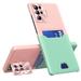 for Samsung Galaxy S22 Ultra Case with Stand Card Slot Shockproof Anti-Slip Hybrid Bumper Samsung Galaxy S22 Ultra Phone Cover with Kickstand & Drop Protection Matte Hard PC Case Pink + Green