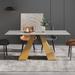 71" Luxury Marble Dining Table, Rectangular Sintered Stone Top and Carbon Steel Pedestal