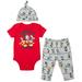 Disney Mickey Mouse Donald Duck Pluto Infant Baby Boys Bodysuit Pants and Hat 3 Piece Outfit Set Newborn to Infant