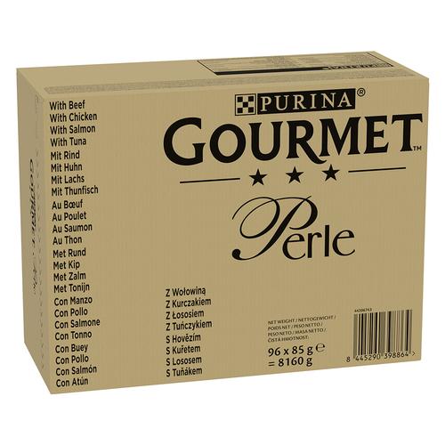 96x85g Rind, Huhn, Lachs, Thunfisch in Sauce Megapack Gourmet Perle Katzenfutter nass