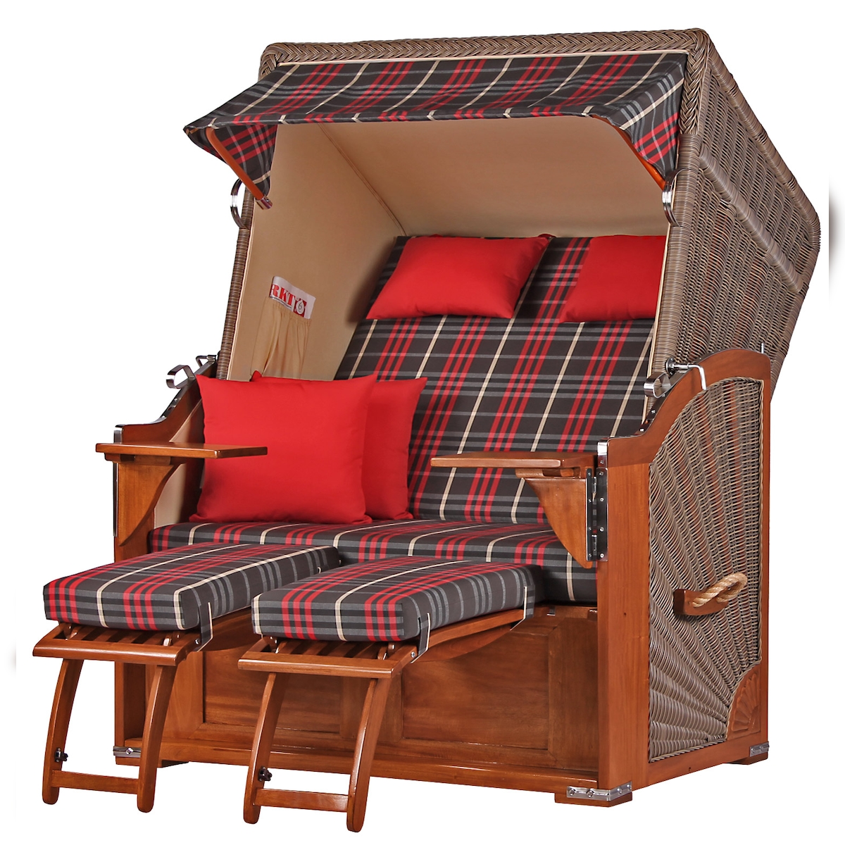 Mr. Deko Strandkorb Komplettset - bene living - Schaalsee Mahagoni - PE grau - Modell 529 - inkl. Liftersystem Image