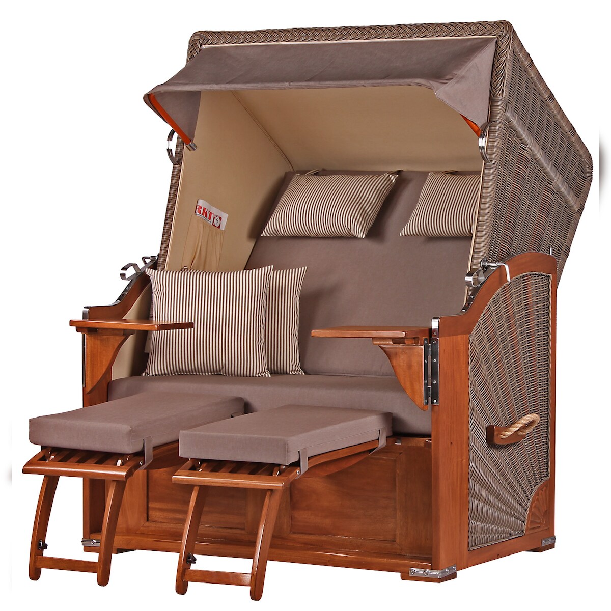 Mr. Deko Strandkorb Komplettset - bene living - Schaalsee Mahagoni - PE grau - Modell 534 - inkl. Liftersystem Image