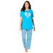 Plus Size Women's Graphic Tee PJ Set by Dreams & Co. in Pool Blue Animal Hearts (Size M) Pajamas