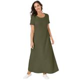 Plus Size Women's Stretch Cotton T-Shirt Maxi Dress by Jessica London in Dark Olive Green (Size 20)