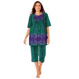 Plus Size Women's Capri Lounge Set by Dreams & Co. in Kelly Green Folk Floral (Size 14/16)