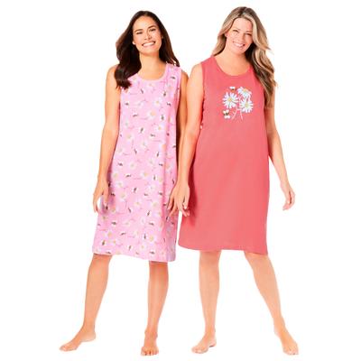 Plus Size Women's 2-Pack Sleeveless Sleepshirt by Dreams & Co. in Sweet Coral Bees (Size 14/16) Nightgown