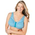 Plus Size Women's Cotton Front-Close Wireless Bra by Comfort Choice in Deep Teal Geo Tile (Size 54 DDD)