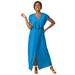 Plus Size Women's Stretch Knit Ruffle Maxi Dress by The London Collection in Pool Blue (Size 12 W)