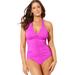 Plus Size Women's Shirred Halter One Piece Swimsuit by Swimsuits For All in Beach Rose (Size 4)