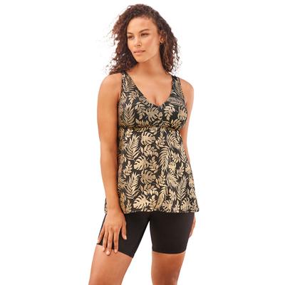 Plus Size Women's Flowy Tankini Top by Swim 365 in Gold Palm Leaf (Size 32)