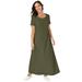 Plus Size Women's Stretch Cotton T-Shirt Maxi Dress by Jessica London in Dark Olive Green (Size 16)