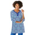 Plus Size Women's 7-Day Three-Quarter Sleeve Grommet Lace-Up Tunic by Woman Within in Deep Cobalt Mosaic (Size 1X)