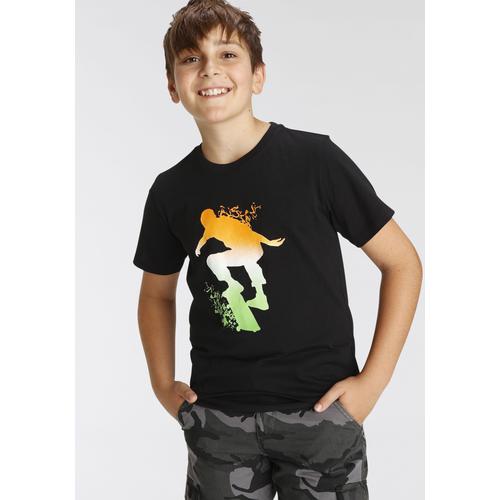 „T-Shirt KIDSWORLD „“Skating““ Gr. 152/158, schwarz Jungen Shirts T-Shirts Druck“