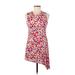 Logo Layers Casual Dress - Shift Crew Neck Sleeveless: Pink Floral Dresses - Women's Size X-Small