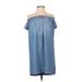 Cloth & Stone Casual Dress - Shift Off The Shoulder Short sleeves: Blue Print Dresses - Women's Size X-Small