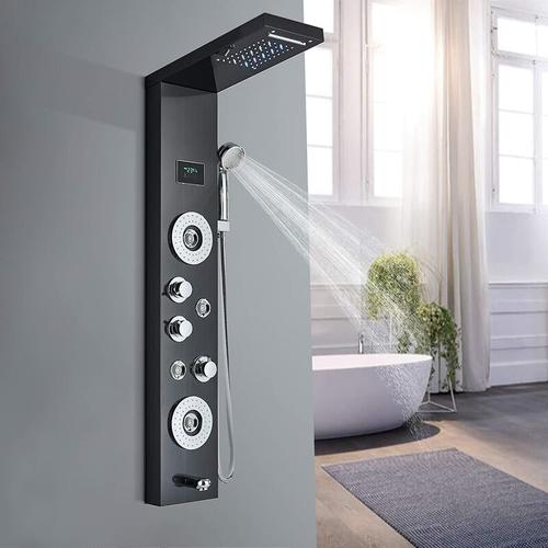 Duschpaneel Schwarz led mit 5 Dusch Funktionen Edelstahl Duschsysteme mit Regenfall Wasserfall