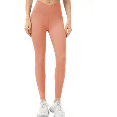 Women Sports Leggings Yoga Tights with Pockets Ribbed Pants for Workout Running Gym, Pink&X-Large