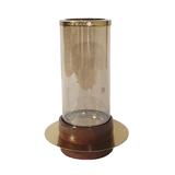 11 Inch Glass Hurricane Candle Holder, Acacia Wood, Small, Gold FInish