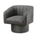 Kate 30 Inch Accent Chair, 360 Swivel Seat, Vegan Faux Leather, Dark Gray