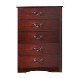 Bran 48 Inch 5 Drawer Tall Dresser Chest, Pine Wood, Grains, Cherry Brown