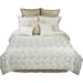 Zoey 9 Piece Polyester Queen Comforter Set, Gold Floral Design Print, White