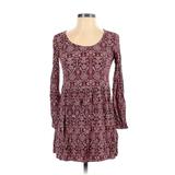 Forever 21 Casual Dress - A-Line Scoop Neck Long sleeves: Burgundy Floral Dresses - Women's Size Small