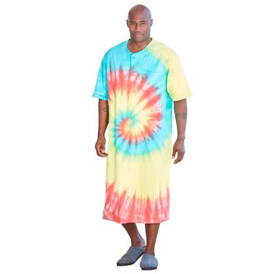 Men's Big & Tall Short-Sleeve Henley Nightshirt by KingSize in Multi Tie Dye (Size 11XL/12XL) Pajamas