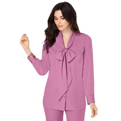 Plus Size Women's Long Sleeve Bow Blouse by Roaman's in Mauve Orchid (Size 26 W)