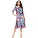 Plus Size Women's Ultrasmooth® Fabric Boatneck Swing Dress by Roaman's in Ocean Paisley Garden (Size 18/20)