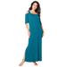 Plus Size Women's Ultrasmooth® Fabric Cold-Shoulder Maxi Dress by Roaman's in Deep Teal (Size 38/40) Long Stretch Jersey