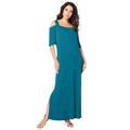 Plus Size Women's Ultrasmooth® Fabric Cold-Shoulder Maxi Dress by Roaman's in Deep Teal (Size 22/24) Long Stretch Jersey