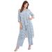 Plus Size Women's Three-Piece Lace Duster & Pant Suit by Roaman's in Pearl Grey (Size 26 W) Duster, Tank, Formal Evening Wide Leg Trousers