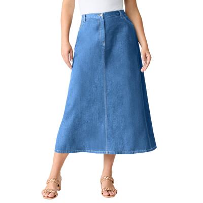 Plus Size Women's Easy-Wear A-Line Skirt by Roaman's in Light Stonewash (Size 14 W)